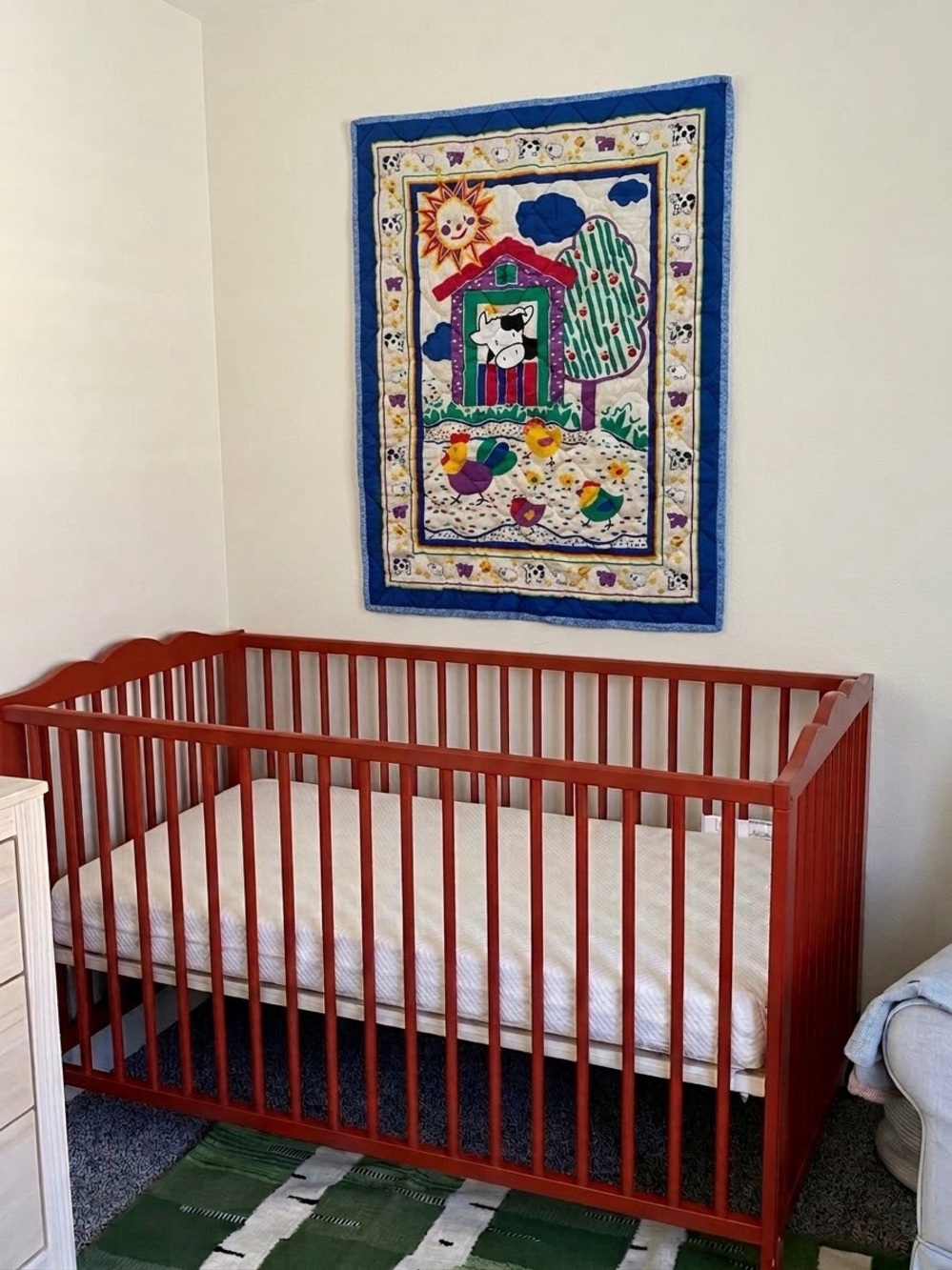 Colorful Nursery Wall Quilt - Blue, Green, Pink Accents